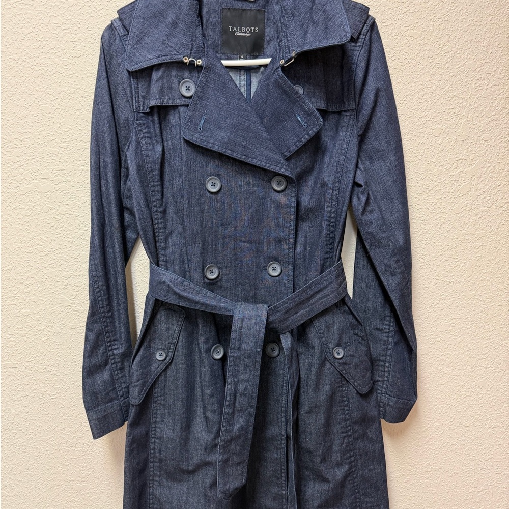 Talbots Dark Blue Double-Breasted Trench Coat